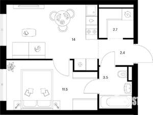 1-к квартира, вторичка, 34м2, 4/13 этаж