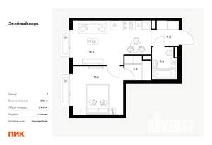 1-к квартира, вторичка, 35м2, 8/21 этаж