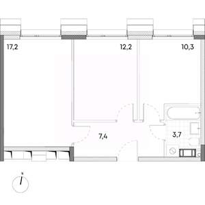 2-к квартира, строящийся дом, 51м2, 4/7 этаж