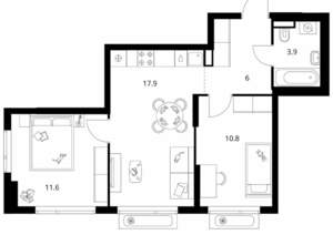 2-к квартира, вторичка, 50м2, 13/21 этаж