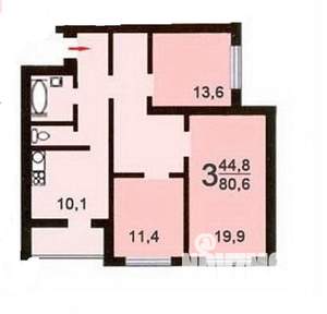 3-к квартира, вторичка, 81м2, 3/22 этаж