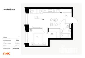 1-к квартира, вторичка, 35м2, 19/28 этаж