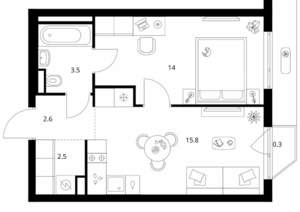 1-к квартира, вторичка, 39м2, 8/24 этаж