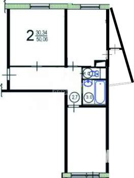 2-к квартира, вторичка, 50м2, 2/14 этаж