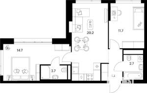 2-к квартира, вторичка, 57м2, 21/21 этаж