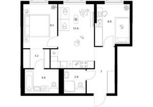 2-к квартира, вторичка, 52м2, 3/13 этаж