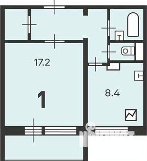 1-к квартира, вторичка, 39м2, 3/6 этаж