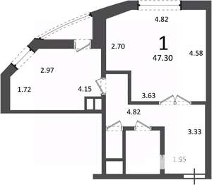 1-к квартира, вторичка, 47м2, 19/19 этаж