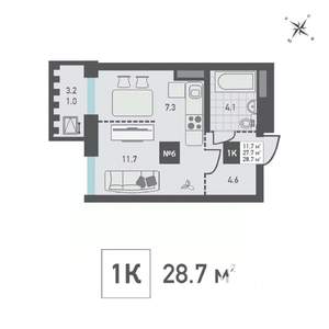 1-к квартира, вторичка, 29м2, 5/15 этаж