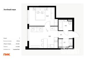 1-к квартира, вторичка, 37м2, 12/21 этаж