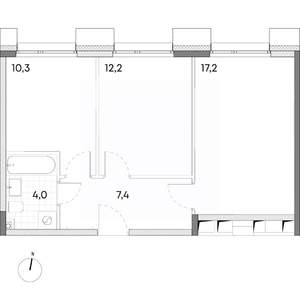 2-к квартира, строящийся дом, 51м2, 2/7 этаж