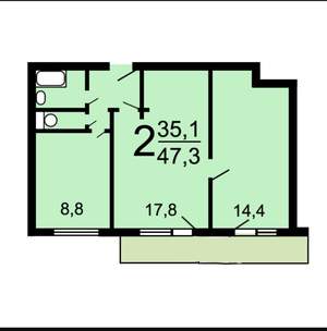 2-к квартира, вторичка, 47м2, 10/12 этаж
