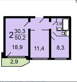 2-к квартира, вторичка, 50м2, 11/17 этаж