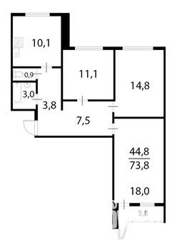 3-к квартира, вторичка, 74м2, 11/14 этаж