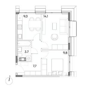 2-к квартира, вторичка, 44м2, 7/7 этаж