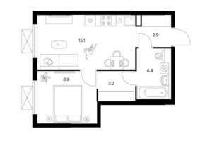 1-к квартира, вторичка, 35м2, 12/25 этаж