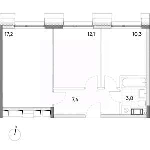 2-к квартира, строящийся дом, 51м2, 7/7 этаж