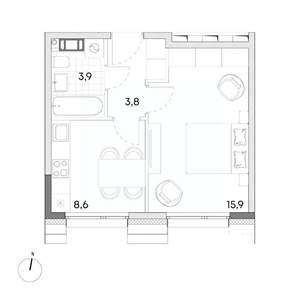 1-к квартира, вторичка, 32м2, 6/7 этаж