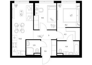 2-к квартира, вторичка, 50м2, 9/13 этаж
