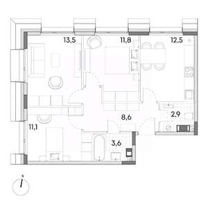 2-к квартира, вторичка, 51м2, 3/7 этаж