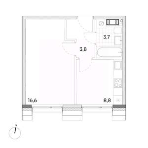 1-к квартира, вторичка, 33м2, 5/7 этаж