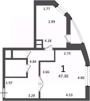 1-к квартира, вторичка, 47м2, 14/19 этаж