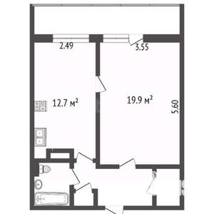 1-к квартира, вторичка, 43м2, 1/22 этаж