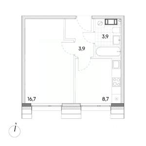 1-к квартира, строящийся дом, 33м2, 6/7 этаж