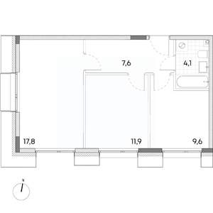 2-к квартира, строящийся дом, 51м2, 2/7 этаж