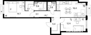 2-к квартира, вторичка, 65м2, 7/13 этаж