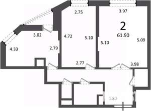 2-к квартира, вторичка, 62м2, 9/19 этаж