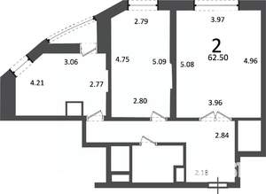 2-к квартира, вторичка, 63м2, 13/19 этаж