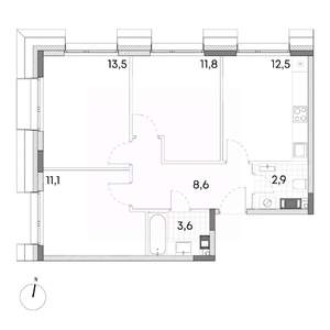 2-к квартира, вторичка, 51м2, 3/7 этаж