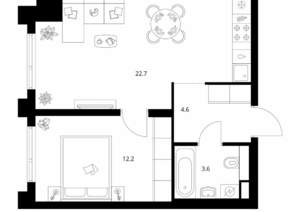 1-к квартира, вторичка, 43м2, 5/24 этаж