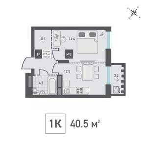 1-к квартира, вторичка, 41м2, 10/15 этаж