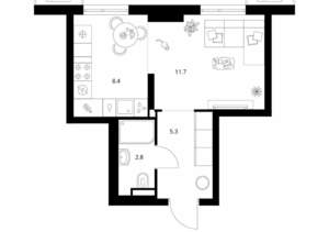 1-к квартира, вторичка, 28м2, 4/14 этаж