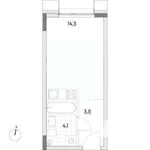 Студия квартира, вторичка, 22м2, 2/7 этаж