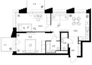 2-к квартира, вторичка, 64м2, 8/28 этаж