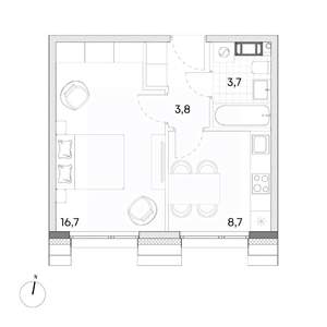 1-к квартира, вторичка, 33м2, 4/7 этаж