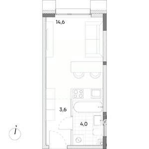 Студия квартира, вторичка, 22м2, 2/7 этаж