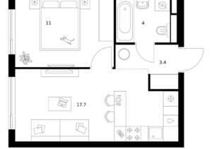 1-к квартира, вторичка, 36м2, 3/21 этаж