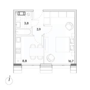1-к квартира, вторичка, 33м2, 7/7 этаж