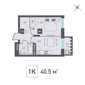 1-к квартира, строящийся дом, 41м2, 6/15 этаж