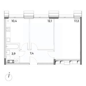 2-к квартира, строящийся дом, 51м2, 7/7 этаж