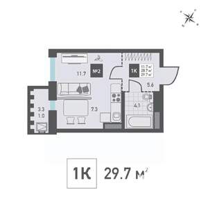 1-к квартира, вторичка, 30м2, 5/14 этаж