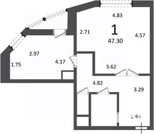 1-к квартира, вторичка, 47м2, 18/19 этаж