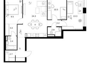 3-к квартира, вторичка, 77м2, 1/28 этаж