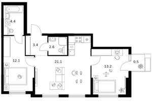 2-к квартира, вторичка, 57м2, 3/25 этаж