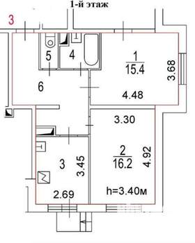 2-к квартира, вторичка, 66м2, 1/19 этаж