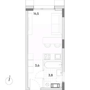 Студия квартира, вторичка, 22м2, 4/7 этаж